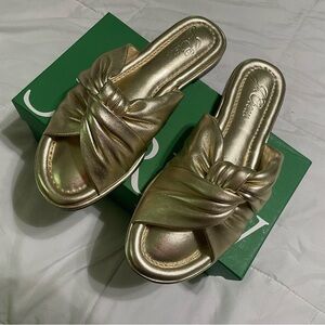 J crew gold, metallic, leather, twisted knot menorca sandal